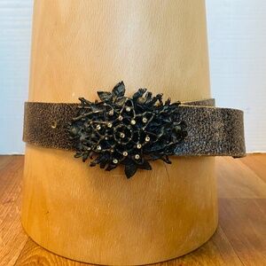 CYDWOG brown leather 32" belt, w/ rhinestone buckle.